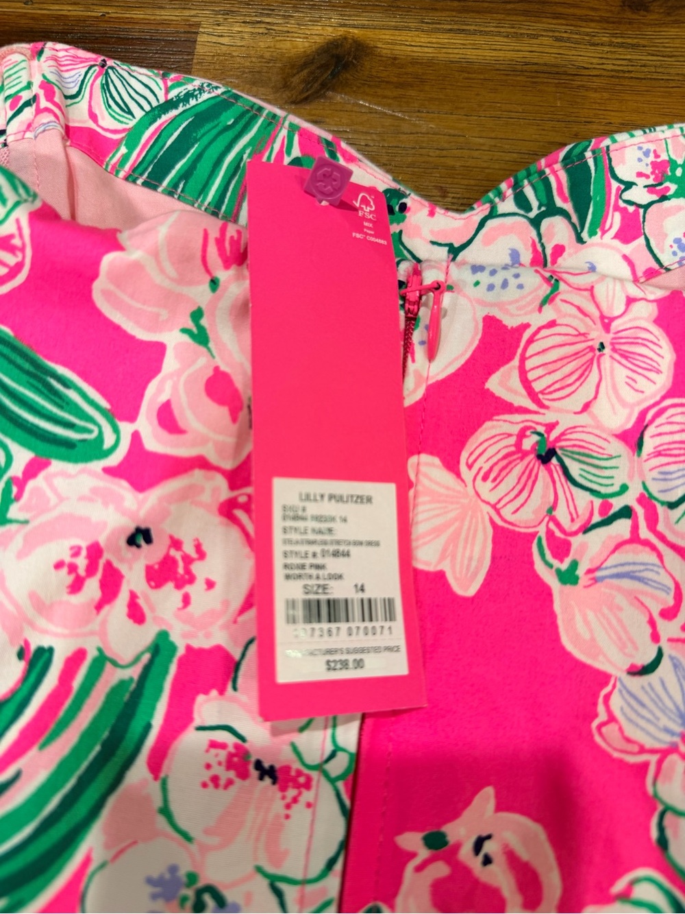 Lilly Pulitzer Morton Shift Dress 14 NWT Pink Floral Strapless Bow $298 - Picture 5 of 5
